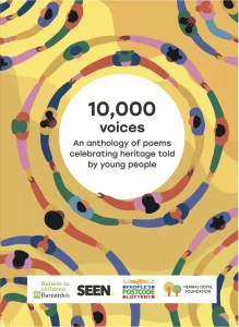 A visual of the cover of the 10,000 voices anthology 